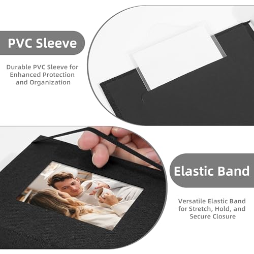 5x7 Photo Album, Slip In Fabric Cover Scrapbook with Front Window, Holds 104 Photos (52 Pockets), for Baby, Wedding, Travel, Black - color: Black, size: 52 Pockets