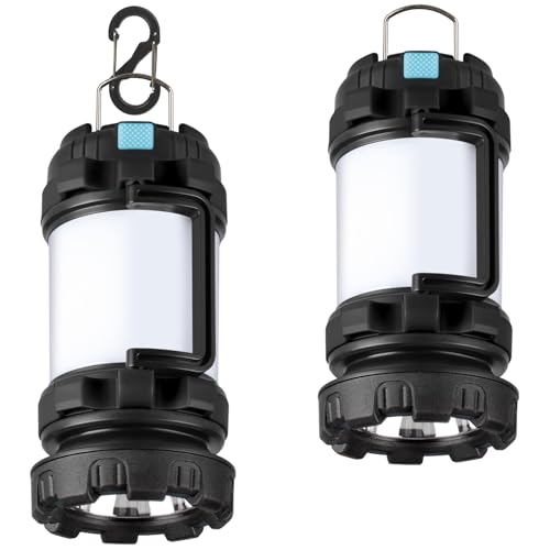 BOBKID 2 Pack Camping Lantern, Outdoor LED Camping Light, Rechargeable Flashlights with 1000LM, 6 Modes, IPX5 Waterproof Portable Emergency Camp Light for Hurricane Survival - Black - color: Black, size: 2 Count(Pack of 1)