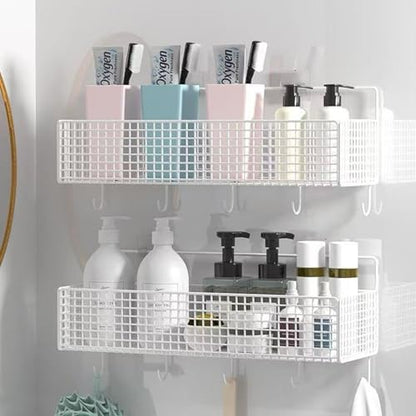 2 Pack Hanging Wall Wire Baskets,Metal Wire Storage Bin Rack for Kitchen Bathroom Shower Spice Shelf (White) - color: White