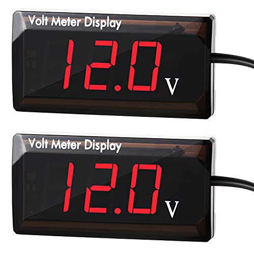 2 Pieces DC 4 to 28V Car Digital Voltmeter 12V Voltage Meter Car Audio Gauge LED Display 12V Waterproof Voltage Gauge Meter for Motorcycle(Red Light) - color: Red Light
