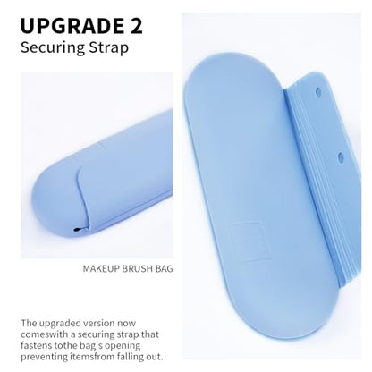 AGIKET 2 IN 1 Silicone Makeup Brush Holder with Beauty Make Up Sponge Holder Case：Soft Portable Cosmetic Face Brushes Holder with Upgrade Anti-Fall Out Magnetic Closure - Blue - color: Blue, style: Brush Holder & Case