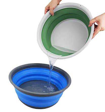 SAMMART 7.5L (1.98 Gallon) Collapsible Tub - Foldable Dish Tub - Portable Washing Basin - Space Saving Plastic Washtub (Light Grey/Dark Sea Green)