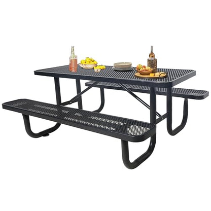 4FT Patio Picnic Table,Heavy-Duty Metal Outdoor Dining Table,Commercial Rectangular Picnic Table Set for Backyard,BBQ and Garden,Black