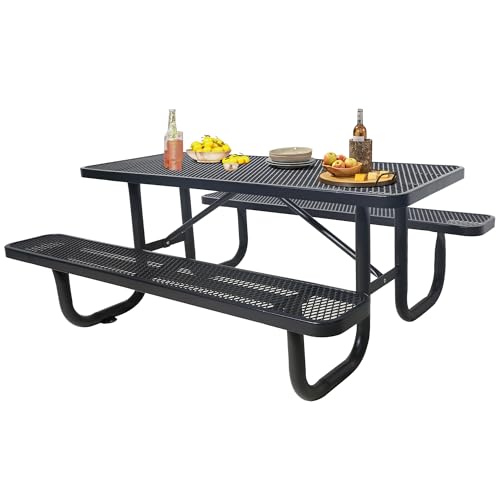 4FT Patio Picnic Table,Heavy-Duty Metal Outdoor Dining Table,Commercial Rectangular Picnic Table Set for Backyard,BBQ and Garden,Black