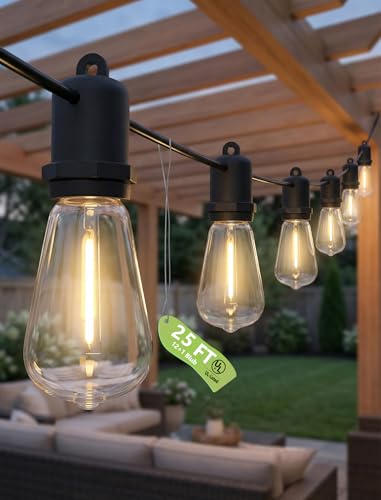 25FT LED Outdoor String Lights, 13 Shatterproof ST38 Edison Bulbs, Waterproof Patio Decor for Outside, Dimmable Bistro Cafe Hanging Lights - size: 25FT