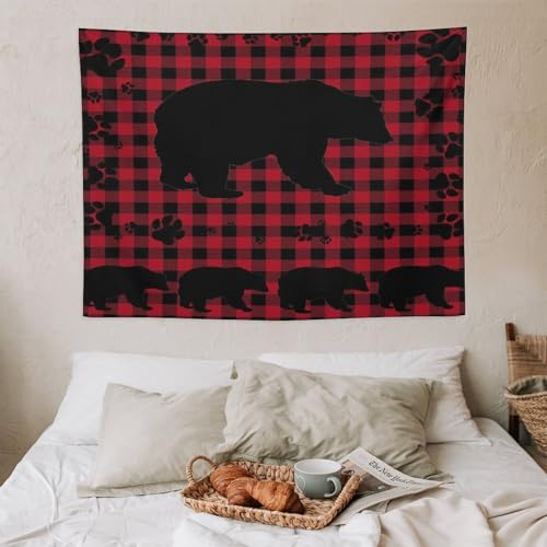 Fblifil Vintage Plaid Bear Wall Tapestry Rustic Red Black Buffalo Plaid Bear Silhouettes Vintage Animals Wall Tapestries Hanging for Bedroom Living Room Dorm Party Decor 30x40in - color: Bear-25, size: 40"Wx30"L