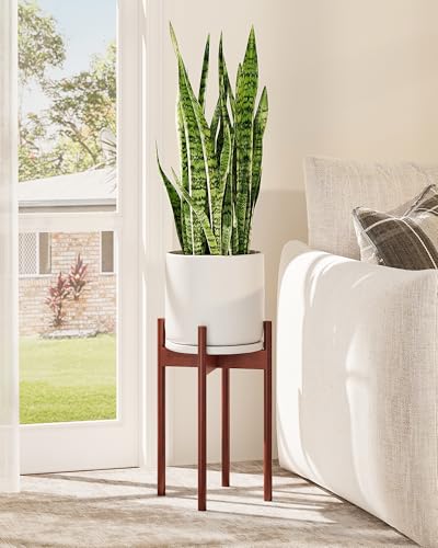 GENTINGBRO Adjustable Plant Stand Indoor, Bamboo Plant Stand Fits 8 9 10 11 12 Inches, Small Corner Planter Holder for Indoor Plants, Single Floor Plant Stands for Living Room Balcony, Reddish Brown Tall - color: Reddish Brown, size: 16.7 inches (Single)