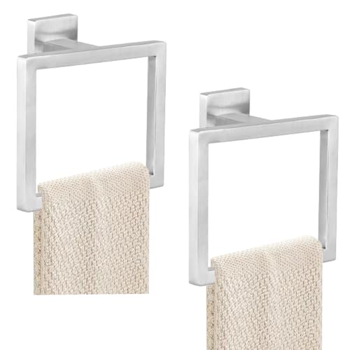 JOPOFI 2-Piece Towel Ring - Thicken Stainless Steel Towel Holder, Towel Racks for Bathroom, Square Modern Design Hand Towel Holder, Contemporary Hand Towel Bar - Brushed Nickel - color: Brushed Nickel, size: 2PCS