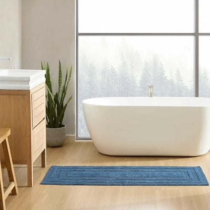 Eddie Bauer - Bathroom Rug, 100% Soft Plush Tufted Cotton Runner Rug, Highly Absorbent, Quick-Dry, and Skid-Resistant Backing (Logan Indigo Blue, 22" x 60") - color: Indigo Blue, style: 22" x 60"