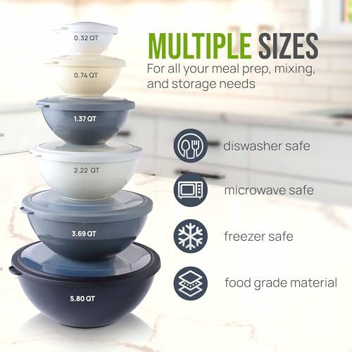Zulay Kitchen 12 Piece Plastic Mixing Bowls with Leak-Proof Lids Set - Microwave and Freezer Safe Kitchen Mixing Bowls for Preparing, Serving and Storing - Large Nesting Bowls (Midnight Ombre) - color: Midnight Ombre