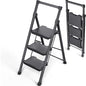 KINGRACK Step Ladder 3 Step Folding, 900lbs 3 Step Ladder with Non-Skid Wide Pedal and Handrails, Lightwight Household Ladder, Sturdy Step Stool, for Your Kitchen, Closets, Office Use, Garage, Black - size: 3-step with handrail