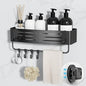 Onemake Suction Cup Shower Caddy, Suction Shower Shelf with Portable Hooks, Bath Organizer with Towel Bar for Bathroom Storage(Matte Black) - style: 1 Tier-Black Square Caddy