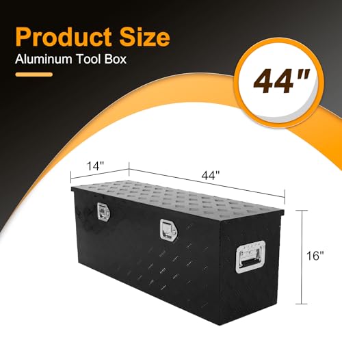 Black 44 Inch Truck Chest Tool box Heavy Duty Aluminum Stripes Plated Pick Up Truck Bed Box Waterproof RV Toolbox Storage with Side Handle and Lock Keys –44"x14"x16" - color: Black, size: 44"x14"x16"