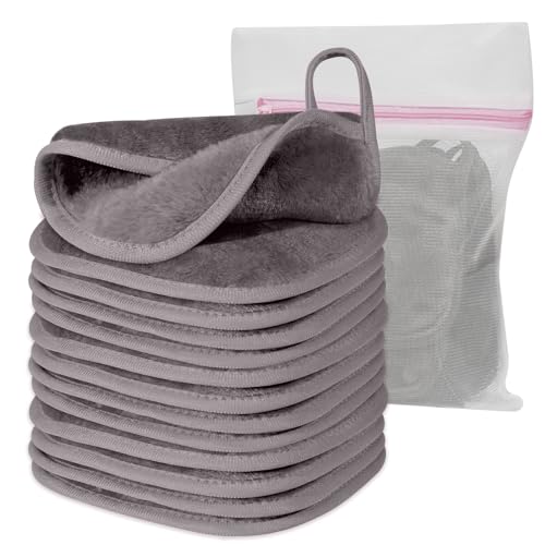 Natwag Makeup Remover Cloth, 6" x 6" Make Up Towels Reusable Face Cloth for Washing Face, Makeup Remover Pads Microfiber Face Washcloth with Mesh Bag, Just Water, 12 Pack, Cool Grey - color: Cool Grey