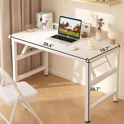 39.4 Inch Folding Table，Square Folding Desks for Small Space,Small Foldable Desk No Assembly,White. - color: Frame：white/Board：white, size: 39.4" x 19.7"