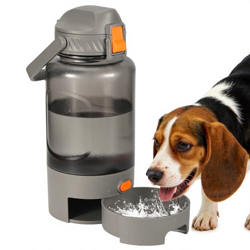 Outdoor Dog Water Bottle 50oz Leakproof Portable Pet Water Dispenser with Handle for Travel Hiking Camping Beach Trips BPA Free Must Have for Active Pets (Grey)