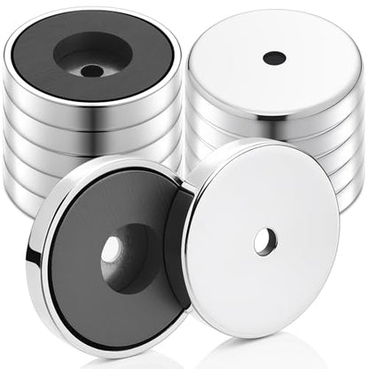 12 Pcs Ceramic Round Base Magnet with Chrome Plated Steel Cup, 35lbs Heavy Duty Circle Magnet with Hole Magnetic Round Base for Workshop RV Conversion Cabinet Fixture(D1.97 xC0.19 xT0.3) - size: D1.97"xC0.19"xT0.3"