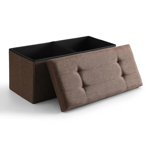 Storage Ottoman Bench Foldable Seat Footrest Shoe Bench End of Bed Storage with Flipping Lid, 75L Storage Space, 30 inches Linen Fabric Brown - color: Brown, size: 30" Flip