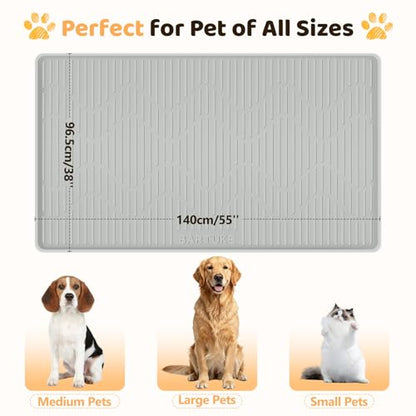 Silicone Cat & Dog Food Mat, 55" x 38" Extra Large Pet Feeding Mat for Cats and Dogs Bowl, Pet Placemat for Food and Water with Raised Edge, Waterproof, Leakproof (Grey) - size: 55"x38"