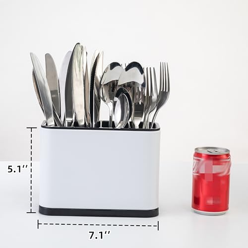 LIBODOUR Utensil Holder,Stainless Steel Caddy Counter,Spoon holder,4 Compartments Silverware Caddy,Capacity Flatware Spoon Fork Tool Cutlery Holder（White） - color: white