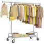 Raybee Clothes Rack, Room Organize Home Storage, 75" W & 4 Extra Hooks | 450LBS Capacity, Stainless Steel, Extendable Hanging Rod, 360° Lockable Wheels, Height Adjustable, 15-Min Tool-free Assembly - color: Chrome, style: Rod Shelf