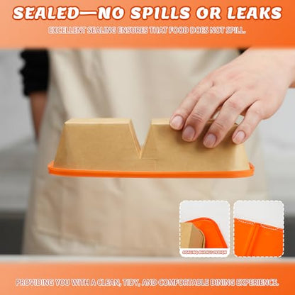 8 Pack 32oz Paper Lunch Box Bento Boxes, 2-Compartment Kraft Brown Paper Take Out Food Containers with Lids, Leakproof Microwave Safe, Disposable To Go Boxes for Picnics, Offices, Catering, Orange - color: Orange Lid & Kraft Brown Box