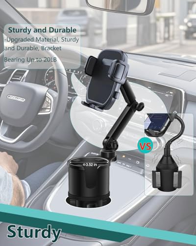 Cup Phone Holders for Your Car, [360°Adjustable] Car Cup Holder Phone Cradle for 2.5-4" Cup Holders-Compatible with iPhone 15/14 Pro, Phone Holder Mount for Truck/SUV| Anti-Slip & No Shake Design - color: black