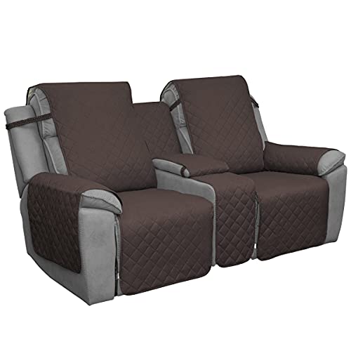 Easy-Going Loveseat Recliner Cover with Console, Reversible Couch Cover for Living Room, Split Sofa Cover for Each Seat with Elastic Straps for Kids, Dogs, Pets(2 Seater, Chocolate/Beige) - color: Chocolate/Beige, size: Recliner Loveseat