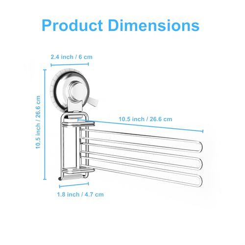 Suction Cup Swivel Towel Rack for Marble & Glass & Smooth Tile Surface Only, Kitchen Dish Towel Holder, Small Hand Towel Holder Bar for Bathroom - Stainless Steel, Wall Mounted