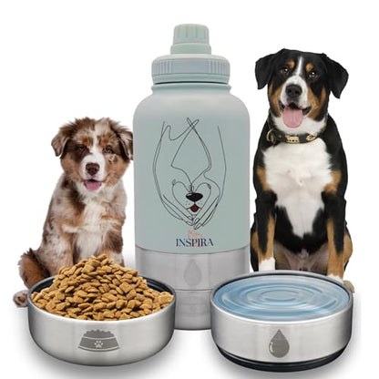 INSIPRA 32oz Dog Water Bottle with Food & Water Bowls – 3-in-1 Portable Pet Travel Bottle with Magnetic Phone Holder, Leakproof, BPA Free, Insulated (Blue) - color: BLUE