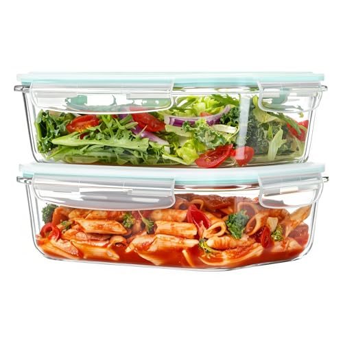 Vtopmart 2Pack 1500ml/50.7oz Large Glass Storage Containers with Lids, Meal Prep Food Container Set with Snap Airtight Lid for Baking, Microwave, Oven, Leak Proof, for Freezer, Dishwasher, Green - color: Green, size: 50.7oz