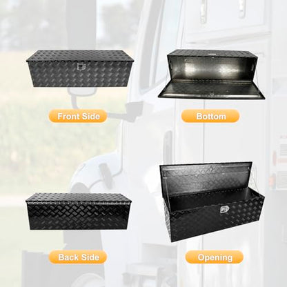 Black 48 Inch Truck Chest Tool box Heavy Duty Aluminum Stripes Plated Pick Up Truck Bed Box Waterproof RV Trailer Toolbox Storage with Side Handle and Lock Keys –48"x15"x15" - color: Black, size: 48"x15"x15"