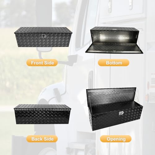 Black 49 Inch Truck Chest Tool box Heavy Duty Aluminum Stripes Plated Pick Up Truck Bed Box Waterproof RV Trailer Toolbox Storage with Side Handle and Lock Keys –49"x15"x15" - color: Black, size: 49"x15"x15"