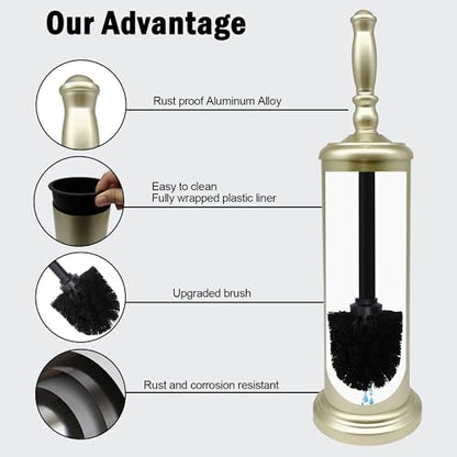 Metal Toilet Bowl Brush with Holder Premium Bathroom Cleaning Set Rustproof Hygienic Durable Elegant Finish - color: Matte Gold