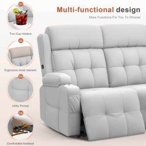 RV Loveseat Recliner Sofa, Reclining Loveseats Couch for RV Furniture, Home Theater Seating with Massage, USB, Insert Pockets, Cup Holders, 150° Wall Hugger RV Recliners Sleeper Sofa - color: Light Gray, size: Loveseat-G1