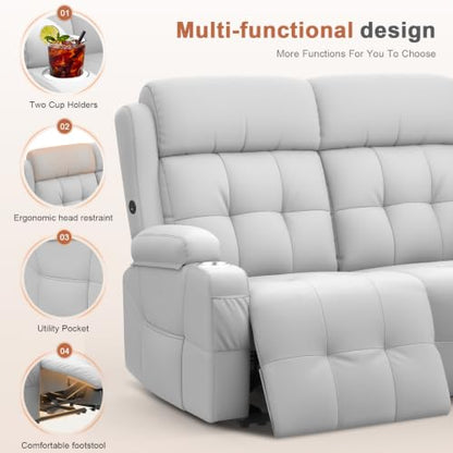 RV Loveseat Recliner Sofa, Reclining Loveseats Couch for RV Furniture, Home Theater Seating with Massage, USB, Insert Pockets, Cup Holders, 150° Wall Hugger RV Recliners Sleeper Sofa - color: Light Gray, size: Loveseat-G1