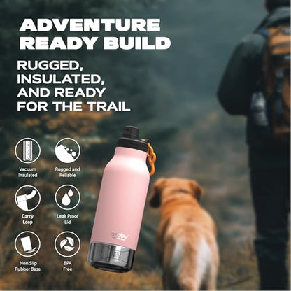 asobu Dog Barky Bottle – Insulated Stainless Steel Water Bottle with 2 Removable Dog Bowls for Food, Treats & Water – Pet-Friendly Travel Bottle for Hiking, Road Trips & Outdoor Adventures - color: Pink