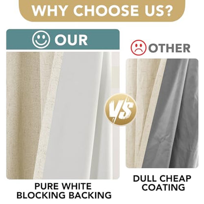 H.VERSAILTEX Linen Look 100% Blackout Curtains for Bedroom Full Light Blocking Rod Pocket Linen Textured Thick Window Curtain Drapes with White Backing 2 Panels, 42" W x 45" L, Bleached Sand - color: Bleached Sand, size: 42"W x 45"L (Pack of 2)