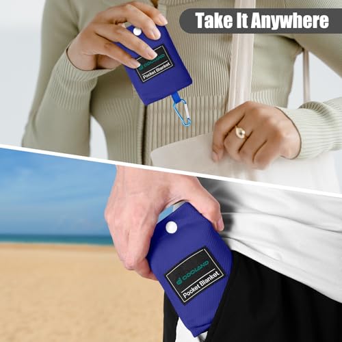 Odoland Beach Blanket Picnic Blanket, 43" x 63" SandProof Waterproof Outdoor Pocket Blanket with Portable Bag, Foldable Lightweight Sand Free Quick Drying Beach Mat for Hiking Camping Travel, Blue | 63"x43" Quick Drying & Foldable Lightweight Sand Free Be