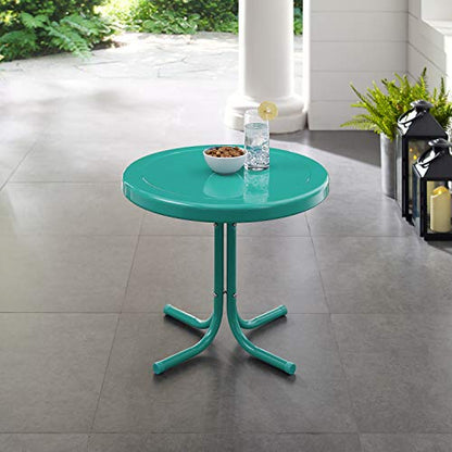 Crosley Furniture Griffith Weather Resistant Retro Metal Outdoor Side Table for Patio, Deck, Porch, Turquoise - color: Turquoise