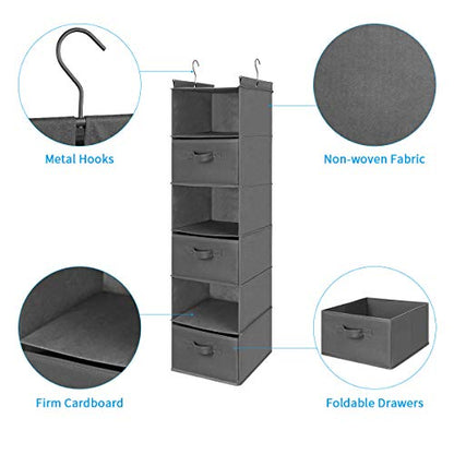 MAX Houser 6 Tier Shelf Hanging Closet Organizer, Closet Hanging Shelf with 2 Sturdy Hooks for Storage, Foldable (Grey-D3) - color: Grey-d3