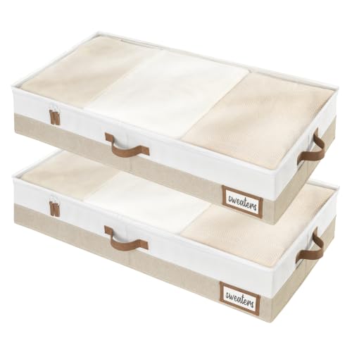 StorageWorks Large Under Bed Storage Containers with Handles and Label Holder, 2 Pack Ultra-thick Fabric Underbed Bins, Closet Organizer for Clothes, Blankets, Sweater - color: Brown and White, size: 33"L x 17"W x 6"H