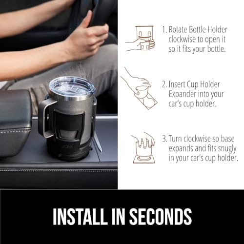 GORILLA GRIP Patent Pending Adjustable Car Cup Holder Expander, 2 PK, Keeps Water Bottle Secure, Expands to Fit 18 to 48 oz Bottles, Yeti, Owala, Stanley with Handle, Coffee Mug Insert for Cars, Black - color: Black