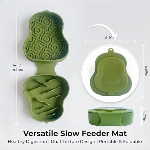 Collapsible Dog Travel Bowl with Lid, Portable Slow Feeder & Lick Mat Combo, Mess-Free Clamshell Silicone Water Dish for Hiking (Bluish) - color: bluish