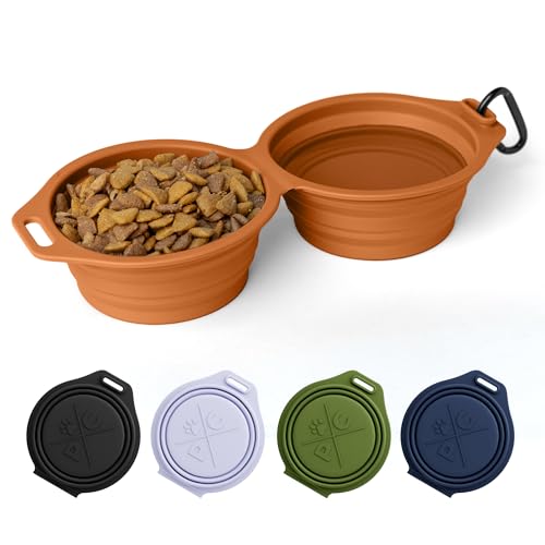 Pup Culture Dual Collapsible Dog Bowls | Silicone Travel Water Bowl for Dogs | Food Grade, No Plastic Rim, Portable Dog Bowl for Food and Water - Easy to Clean | BPA Free and Safe for Your Pup-Orange - color: Orange