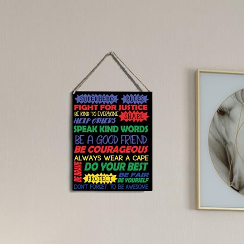wall-pediments MP 470 Superhero Rules Kids Room Plaque, 6.7 x 10 Inches Inspirational Superhero Decor - color: Generic 9955