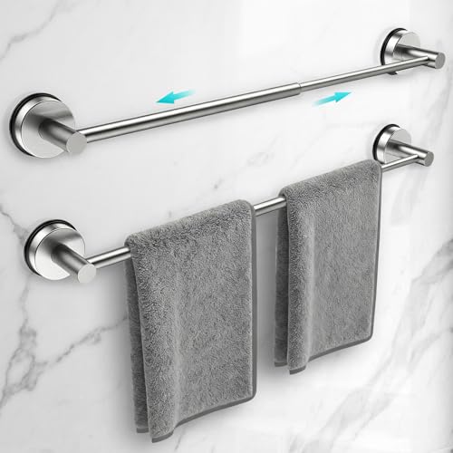 Adjustable Suction Cup Towel Bar for Bathroom Wall,17 Inch~29 Inch Towel Racks for Bathroom,Stainless Steel Bath Towel Holder for Shower,2 Pack(Brushed Silver) - color: Silver-2pcs, size: 17-29"