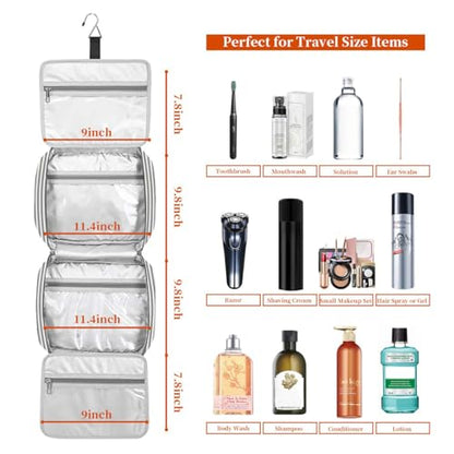 Bosidu Hanging Travel Toiletry Bag,Large Capacity Cosmetic Travel Toiletry Organizer for Women with 4 Compartments & 1 Sturdy Hook,Perfect for Travel/Daily Use/Christmas - color: M-grey
