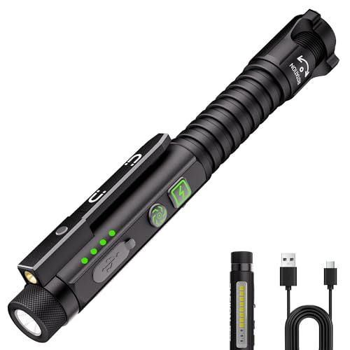 EDC Flashlight Rechargeable,800 Lumen Small Flashlight with Magnetic Clip & Base, 11 Modes LED Flashlight,Glass Breaker&Bottle Opener, USB-C Flashlight for Working,Home and Emergency - color: Black