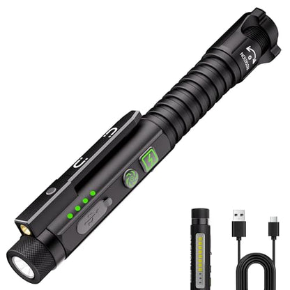 EDC Flashlight Rechargeable,800 Lumen Small Flashlight with Magnetic Clip & Base, 11 Modes LED Flashlight,Glass Breaker&Bottle Opener, USB-C Flashlight for Working,Home and Emergency - color: Black